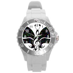 Butterfly Music Animal Audio Bass Round Plastic Sport Watch (l) by HermanTelo
