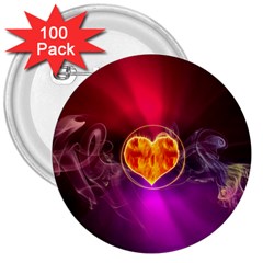 Flame Heart Smoke Love Fire 3  Buttons (100 Pack)  by HermanTelo