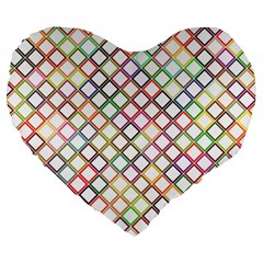 Grid Colorful Multicolored Square Large 19  Premium Flano Heart Shape Cushions