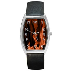 Smoke Flame Abstract Orange Red Barrel Style Metal Watch