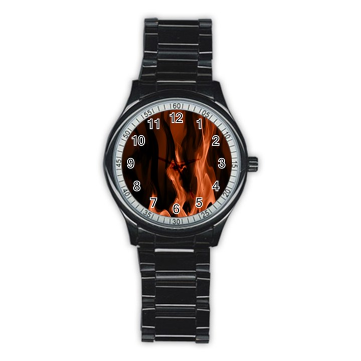 Smoke Flame Abstract Orange Red Stainless Steel Round Watch