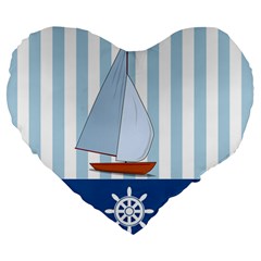 Yacht Boat Nautical Ship Large 19  Premium Heart Shape Cushions by HermanTelo