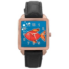 Sketch Nature Water Fish Cute Rose Gold Leather Watch 