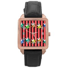 Star Christmas Greeting Rose Gold Leather Watch 