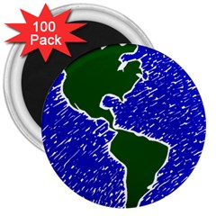 Globe Drawing Earth Ocean 3  Magnets (100 Pack) by HermanTelo