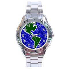 Globe Drawing Earth Ocean Stainless Steel Analogue Watch by HermanTelo