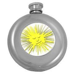 Smilie Sun Emoticon Yellow Cheeky Round Hip Flask (5 Oz) by HermanTelo