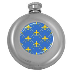 Aircraft Texture Blue Yellow Round Hip Flask (5 Oz) by HermanTelo