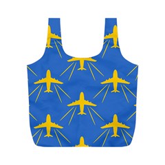 Aircraft Texture Blue Yellow Full Print Recycle Bag (m) by HermanTelo