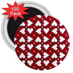 Graphic Heart Pattern Red White 3  Magnets (100 Pack) by HermanTelo