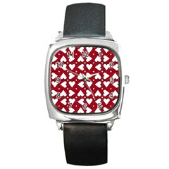 Graphic Heart Pattern Red White Square Metal Watch by HermanTelo