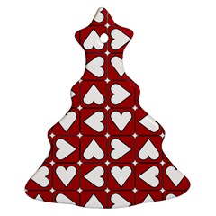 Graphic Heart Pattern Red White Christmas Tree Ornament (two Sides) by HermanTelo