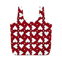 Graphic Heart Pattern Red White Full Print Recycle Bag (m) by HermanTelo