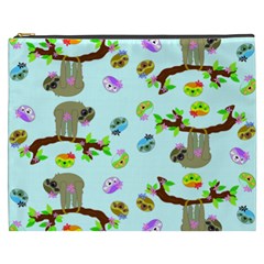 Sloth Aqua Blue Cute Cartoon Tile Green Cosmetic Bag (xxxl) by HermanTelo