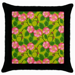 Roses Flowers Pattern Bud Pink Throw Pillow Case (black) by HermanTelo