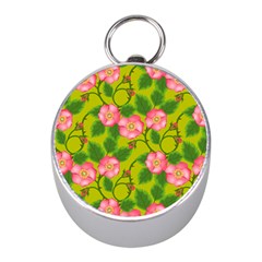 Roses Flowers Pattern Bud Pink Mini Silver Compasses