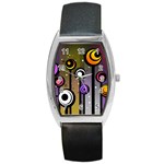 Abstract Flora Pinks Yellows Barrel Style Metal Watch Front