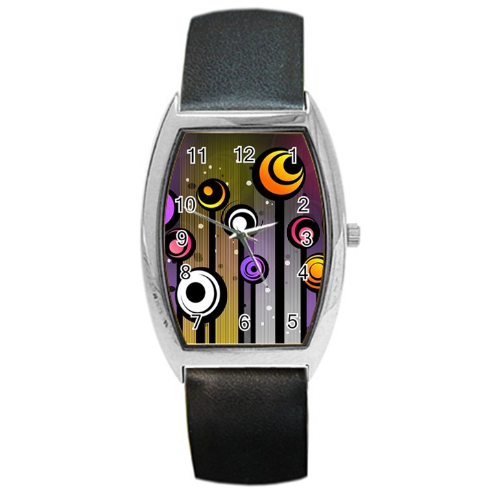 Abstract Flora Pinks Yellows Barrel Style Metal Watch