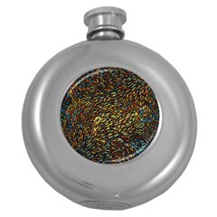 Flames Pattern Texture Gold Round Hip Flask (5 Oz) by Pakrebo