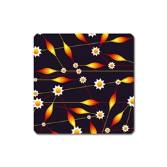 Flower Buds Floral Background Square Magnet by Pakrebo