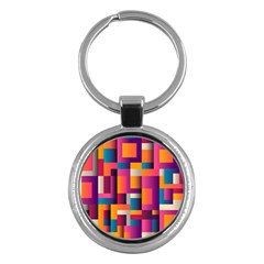 Abstract Background Geometry Blocks Key Chain (round)