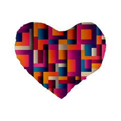 Abstract Background Geometry Blocks Standard 16  Premium Flano Heart Shape Cushions