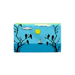 Birds Sun Tree Animal Black Tree Cosmetic Bag (xs) by HermanTelo