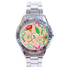 Background Colorful Floral Flowers Stainless Steel Analogue Watch by HermanTelo