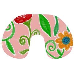 Background Colorful Floral Flowers Travel Neck Pillow by HermanTelo