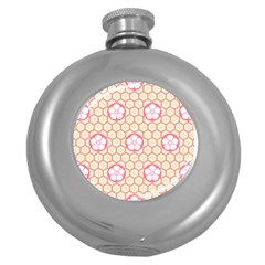 Floral Design Seamless Wallpaper Round Hip Flask (5 Oz) by HermanTelo