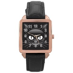 Grey Eyes Kitty Cat Rose Gold Leather Watch 