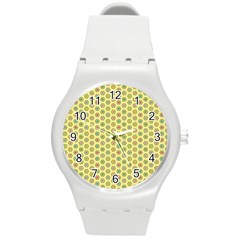 Hexagonal Pattern Unidirectional Yellow Round Plastic Sport Watch (m) by HermanTelo