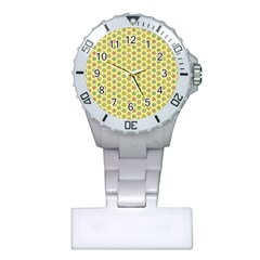 Hexagonal Pattern Unidirectional Yellow Plastic Nurses Watch by HermanTelo