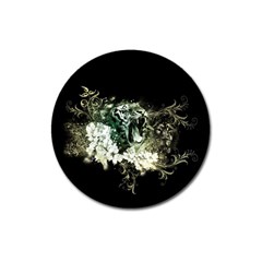 Awesome Tiger With Flowers Magnet 3  (round) by FantasyWorld7