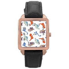 Pattern Dinosaurs Rose Gold Leather Watch 