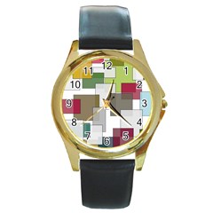 Wallpaper Texture Plaid Round Gold Metal Watch