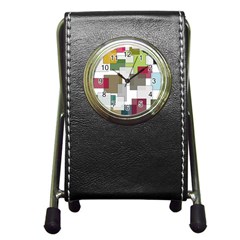 Wallpaper Texture Plaid Pen Holder Desk Clock