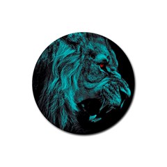 Angry Male Lion Predator Carnivore Rubber Round Coaster (4 Pack) 