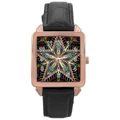 Star Mandala Pattern Design Doodle Rose Gold Leather Watch  by Pakrebo