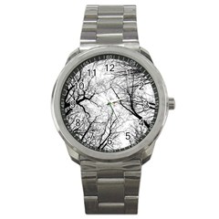 Forest Trees Silhouette Tree Sport Metal Watch by Pakrebo