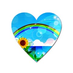 Sunflower And Rainbow Ocean Bokeh Heart Magnet by Pakrebo