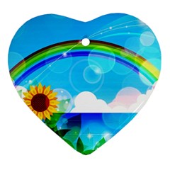 Sunflower And Rainbow Ocean Bokeh Heart Ornament (two Sides) by Pakrebo