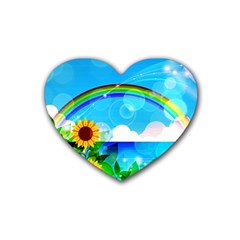 Sunflower And Rainbow Ocean Bokeh Heart Coaster (4 Pack)  by Pakrebo