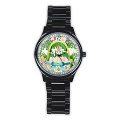 Graphic Easter Easter Basket Spring Stainless Steel Round Watch