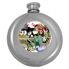 Zoo Animals Peacock Lion Hippo Round Hip Flask (5 Oz) by Pakrebo