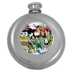 Zoo Animals Peacock Lion Hippo Round Hip Flask (5 Oz) by Pakrebo