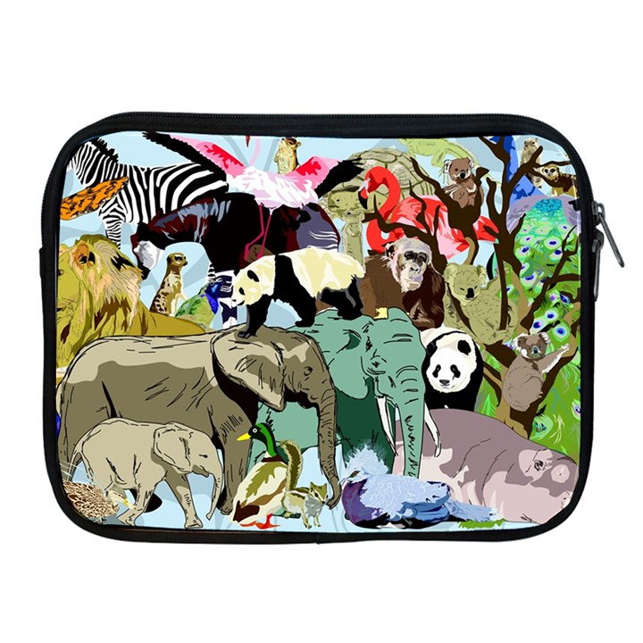 Zoo Animals Peacock Lion Hippo Apple iPad 2/3/4 Zipper Cases