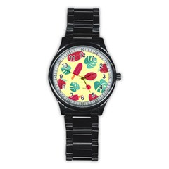 Watermelon Leaves Strawberry Stainless Steel Round Watch by Pakrebo