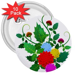 Flowers Floral Plants Nature 3  Buttons (10 Pack)  by Pakrebo