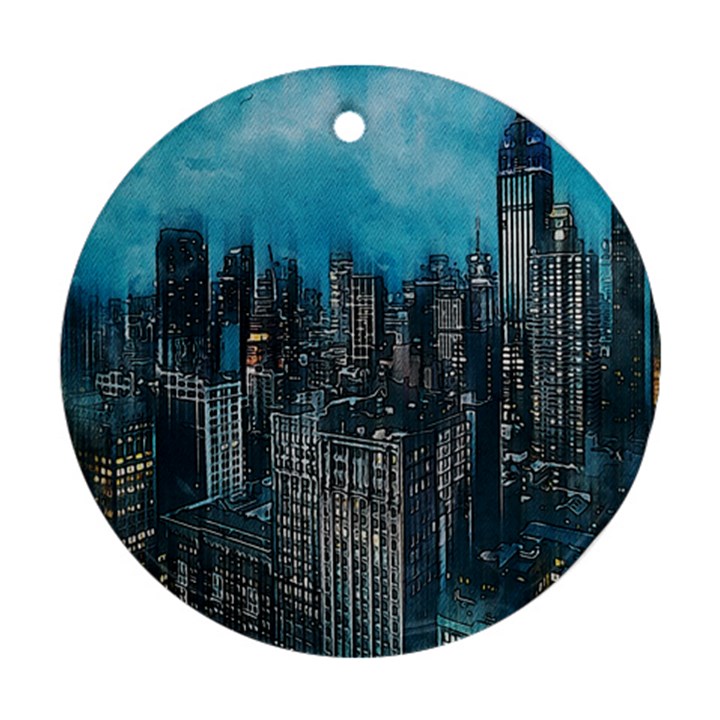 Cityscape Buildings Skyscraper Ornament (Round)